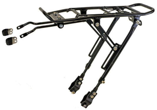 Aluminum bike rack, ONE-4-ALL by M-WAVE, adjustable for 20" - 29" bikes, flexible mounting, black.