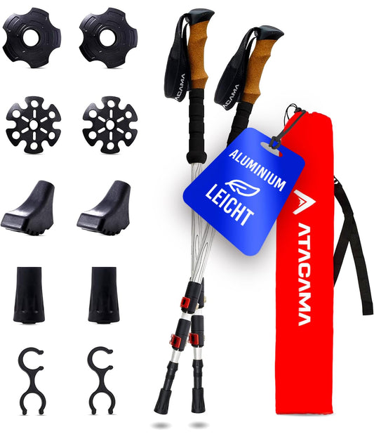 ATACAMA telescopic aluminum hiking poles - Nordic walking poles for men and women - Adjustable rubber tips - Lightweight trekking poles adjustable hiking poles.