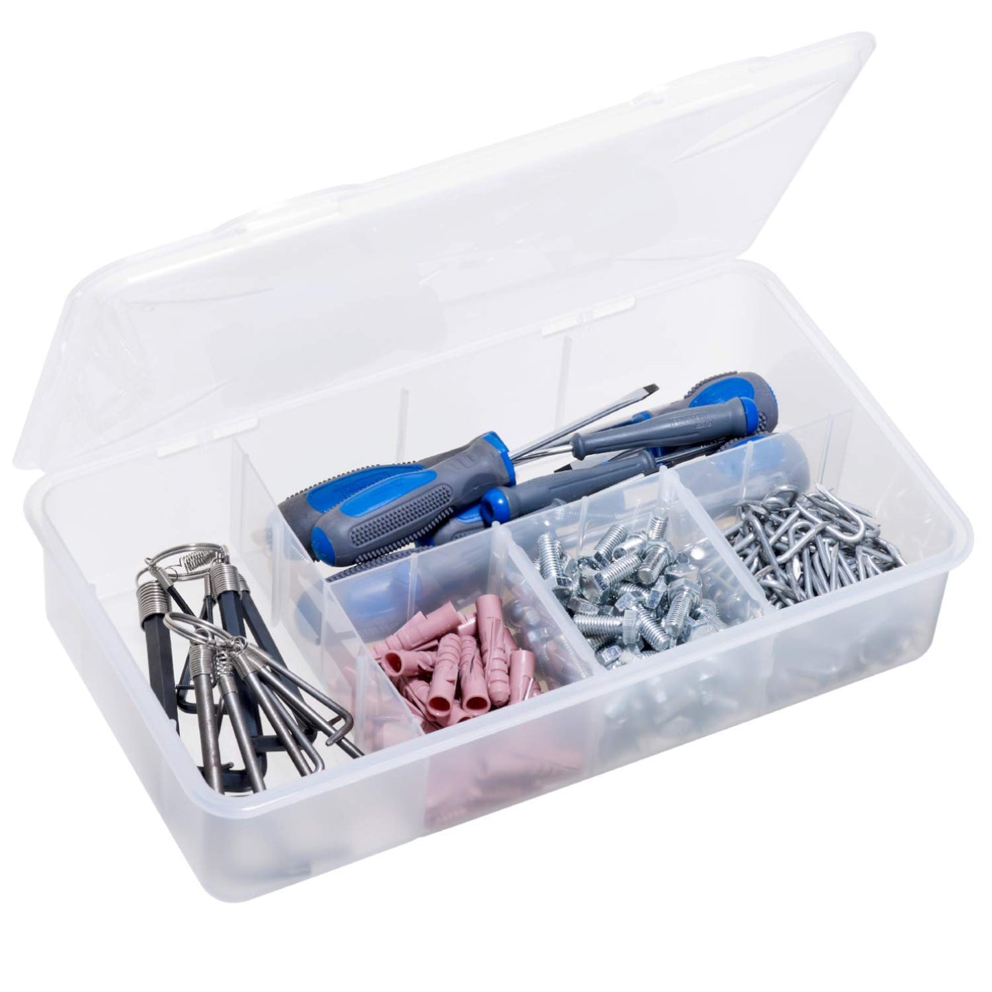 Rotho Clear 3-piece storage box set 10l with lid, plastic (PP), 3 x 10l & Snappy storage box 3l with compartments and lid, plastic (PP) BPA-free, transparent, 3l (33 x 19 x 7.6 cm)