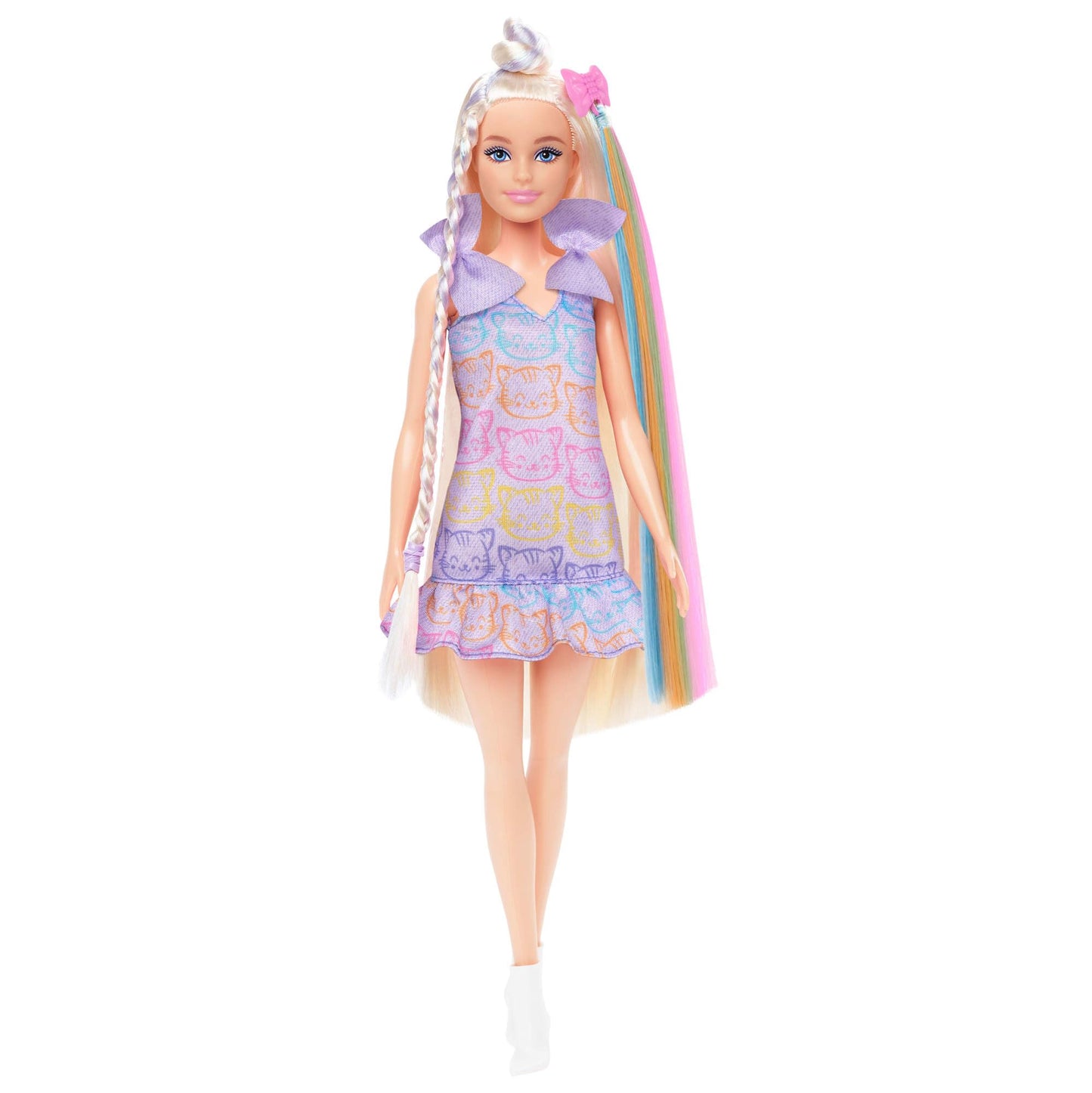 Barbie Fun & Fancy doll with accessories, fashion doll with extra long blonde hair and 2 looks, including silver metallic dress and hair extensions, JCT72, [Multicolor]