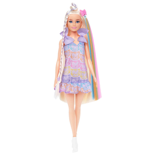 Barbie Fun & Fancy doll with accessories, fashion doll with extra long blonde hair and 2 looks, including silver metallic dress and hair extensions, JCT72, [Multicolor]