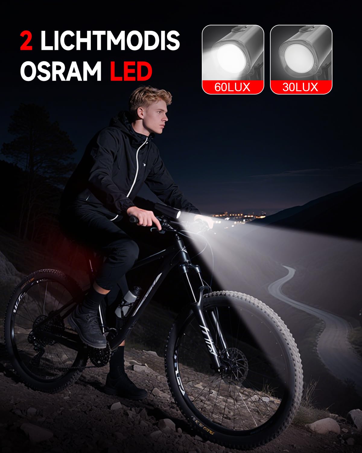 SFGSUP LED Bike Light Set, StVZO Approved Front & Rear Bike Lights, Bike Light Set USB Rechargeable, IPX5 Waterproof Bike Lamp