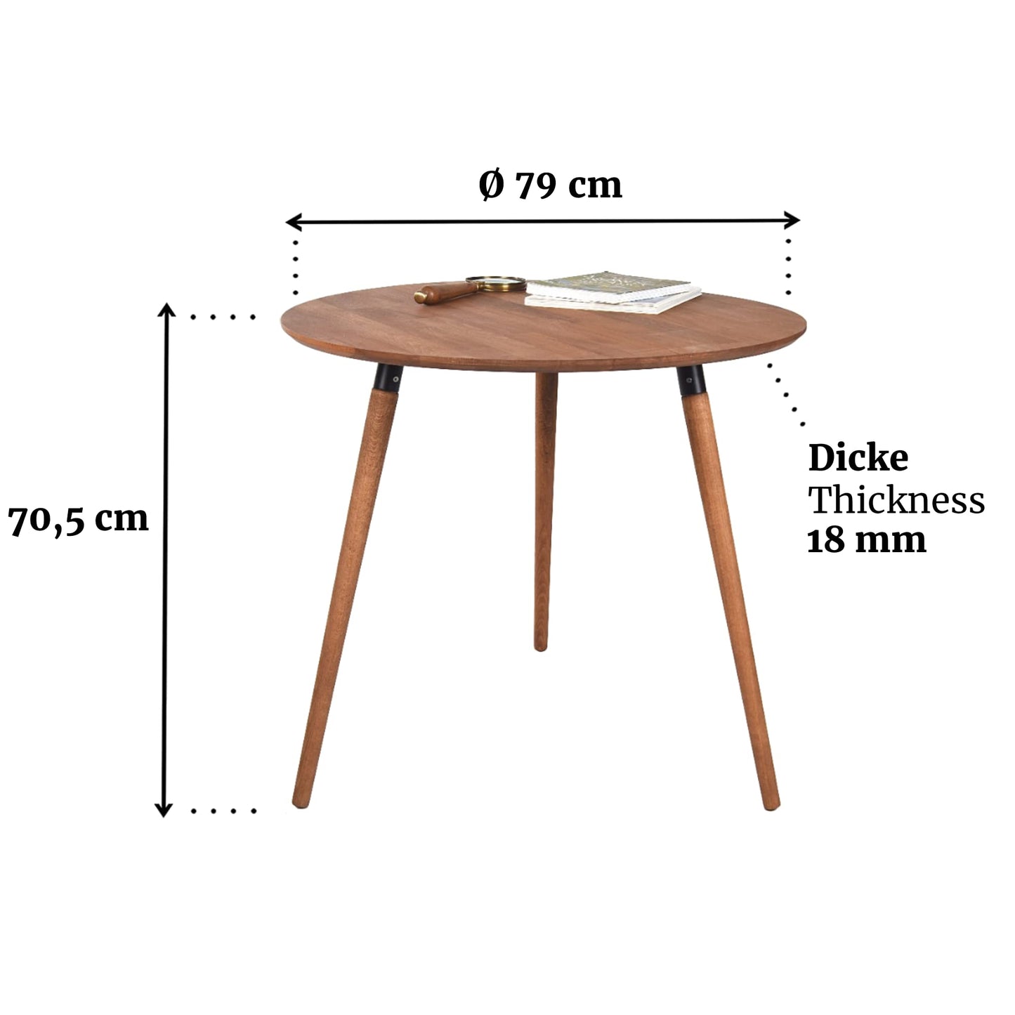 Gozos Oviedo Round Dining Table, Stylish Kitchen Table made of Solid Beech Wood, Wooden Dining Table with Easy Assembly - Solid Living Room Table - Vintage Table Ø 80 cm