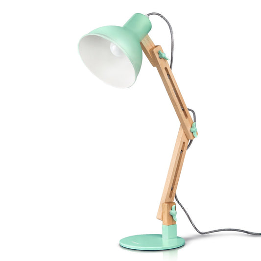 Tomons desk lamp, LED table lamp in classic wood design, bedside lamp, lamp with adjustable arm, table lamp for living room, office, white