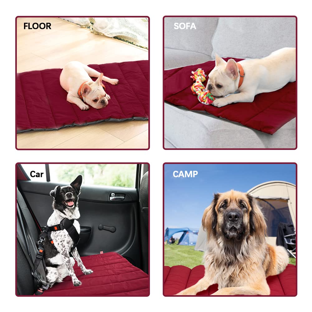 XIAPIA waterproof dog mat for outdoor use. Washable dog bed, antistatic, hygienic, foldable. Large pet travel blanket 110x68 cm (Red/Gray).
