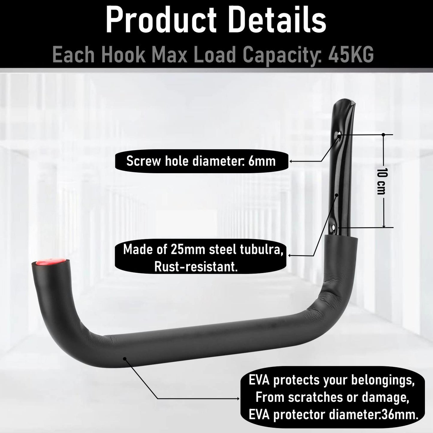 PiPaFox Garage Storage Hooks, each can hold up to 45KG, suitable for heavy kayak storage racks, wall hangers for canoe, ladder, bike, folding chairs, surfboard, snowboard, hose and tools.
