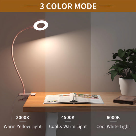 iZEL 23 LED reading lamp for bed with dimmable -【3 modes & 10 brightness levels】 Eye protection clamp lamp with 40cm flexible gooseneck, clip light, reading light with 10W USB charger.