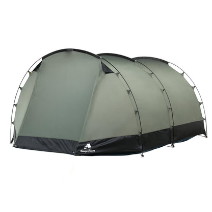 CampFeuer Tent Super+ for 4 persons | Olive green/Black | XXL tunnel tent with 2 entrances and awning, 3000 mm water column | Tent with vestibule and groundsheet, group tent, camping tent family tent