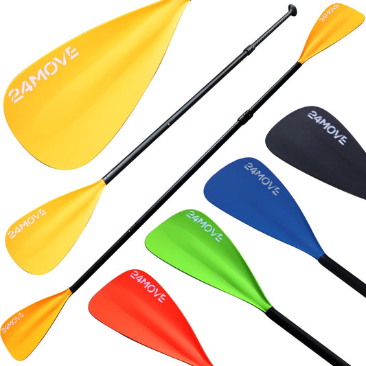 24MOVE® Double Paddle 2 in 1 Telescopic Paddle Push Paddle for SUP Stand Up Board, Kayak, Lightweight Aluminum 230cm, adjustable, yellow