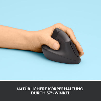 Logitech Lift Left Vertical Ergonomic Mouse, Left-handed, Wireless, Bluetooth or Logi Bolt USB Receiver, Silent Clicks, 4 Buttons, Compatible with Windows/macOS/iPadOS, Laptop, PC - Graphite