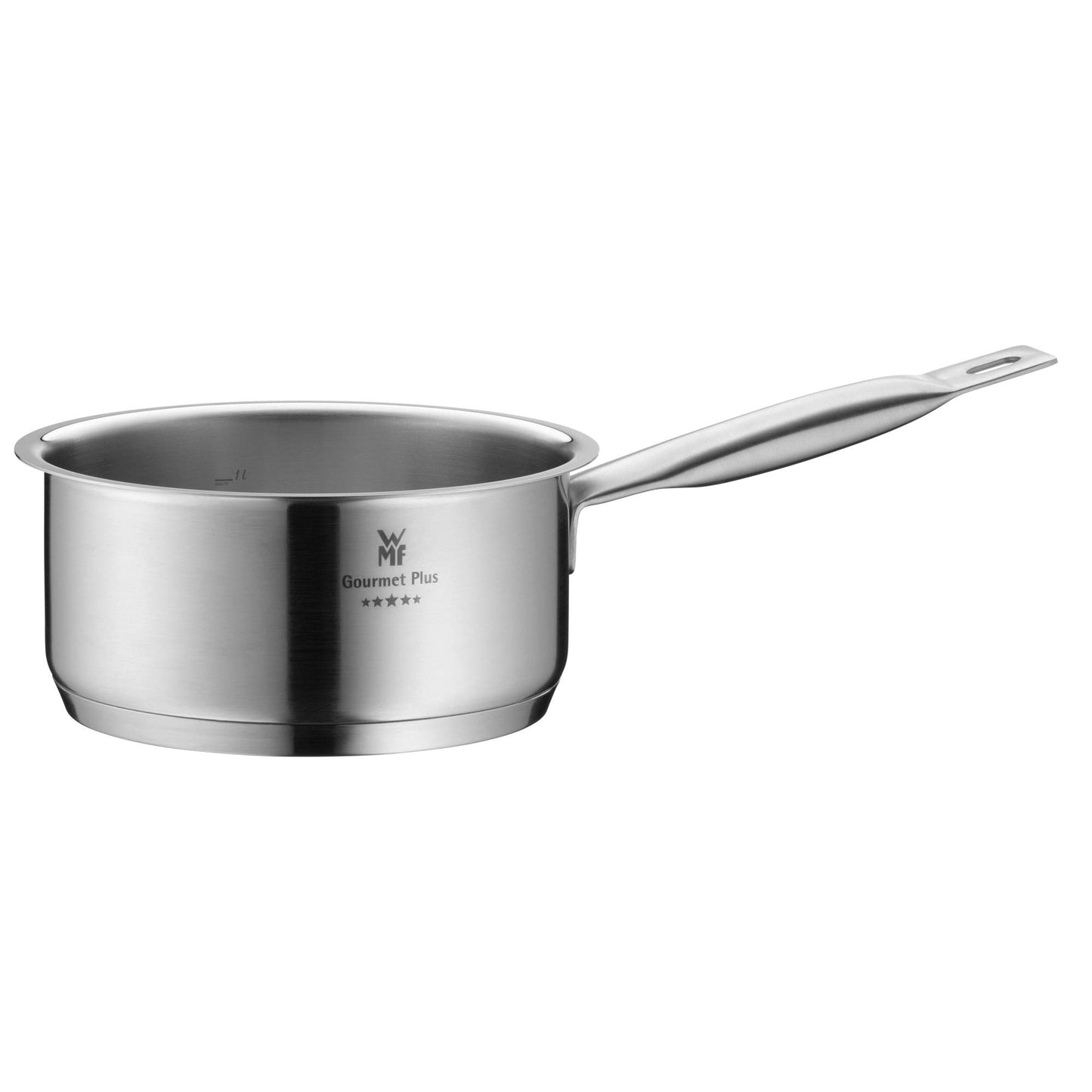WMF Gourmet Plus 5-piece Induction Pot Set, includes metal lids, made of Cromargan stainless steel, non-coated induction pots with inner scaling.