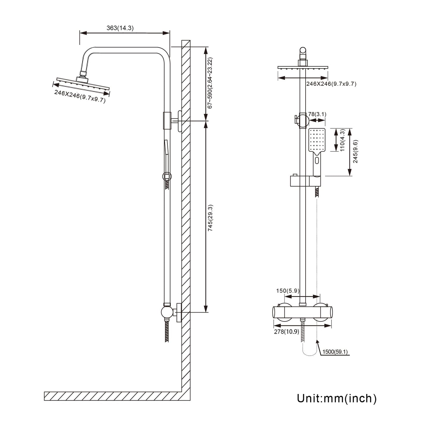 BONADE shower system with thermostat rain shower head made of 304 stainless steel, shower mixer complete set including shower thermostat, adjustable wall bracket 10 inch rain shower, bathtub faucets set