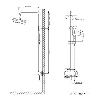 BONADE shower system with thermostat rain shower head made of 304 stainless steel, shower mixer complete set including shower thermostat, adjustable wall bracket 10 inch rain shower, bathtub faucets set