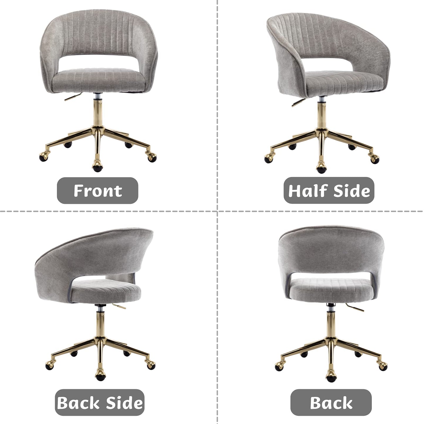 Wahson ergonomic office chair made of chenille Swivel chair with casters Desk chair Aesthetic with armrest for study/home office, Gray.