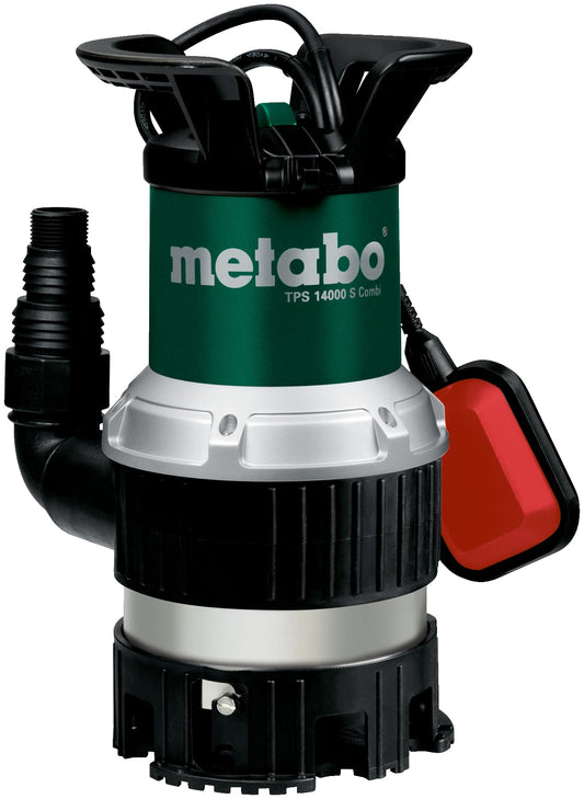 Metabo Combo Submersible Pump TPS 14000 S Combi - 0251400000 - Rated power input: 770 W - Max. Flow rate: 14000 l/h and max. Delivery head 8.5 m - Max. Immersion depth: 7 m - 245 x 179 x 360 mm