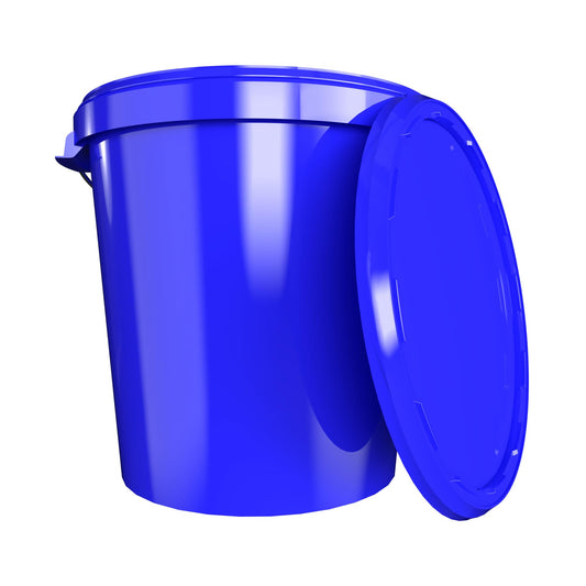 5 buckets with lids 30 liters Made in Germany - food-safe, stable, airtight - storage buckets for food, office supplies, kids' room, household, workshop, catering Blue
