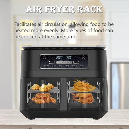 2 pieces of 304 stainless steel air fryer grill rack with 100 pieces of parchment paper compatible with Ninja Foodi AF300EU AF400EU, Dehydrate Rack Set for Dual Zone Air Fryer, Sheets