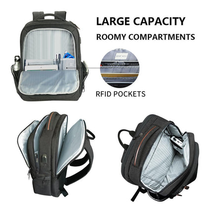 KROSER Laptop Backpack 17.3 Inch Carry-on Daypack Water-Resistant Multifunctional Laptop Bag for Business/Travel/Women/Men-Black