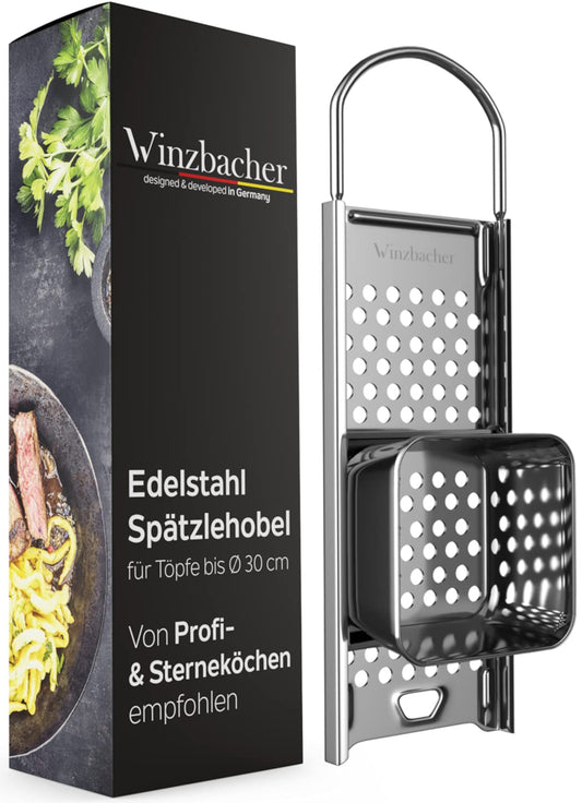 Winzbacher stainless steel spaetzle maker with dough slider [pot Ø 16-30cm] Dishwasher safe | Rustproof | Spaetzle grater, spaetzle sieve, spaetzle press | for spaetzle & dumplings