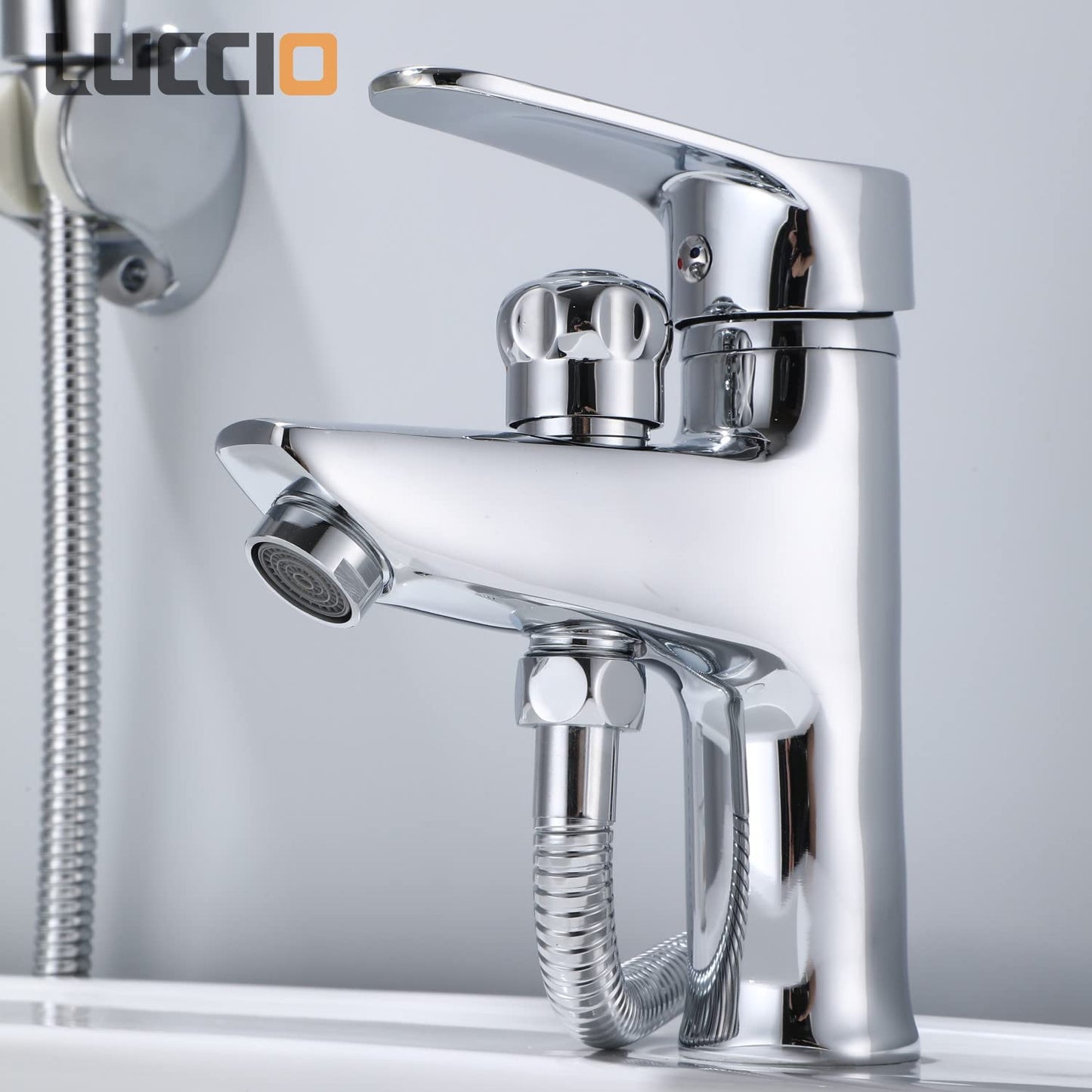 ZXC washbasin faucet with diverter for shower, high-quality single-lever washbasin mixer including shower set in chrome.