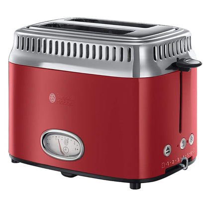 Russell Hobbs toaster [for 2 slices] Retro Stainless Steel Red (countdown display in retro design, including bun rack, 6 browning levels + defrost & reheat function, 1300W) Vintage 21680-56