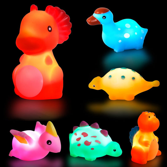 Jiosdo Bathtub Toy, 6 pieces Dinosaur Bath Toy with light, LED Bath Tub Toy for Kids, Bath Toy for Baby 1 2 3 year old, Glowing Water Toy Sensory Toy Bath Toys