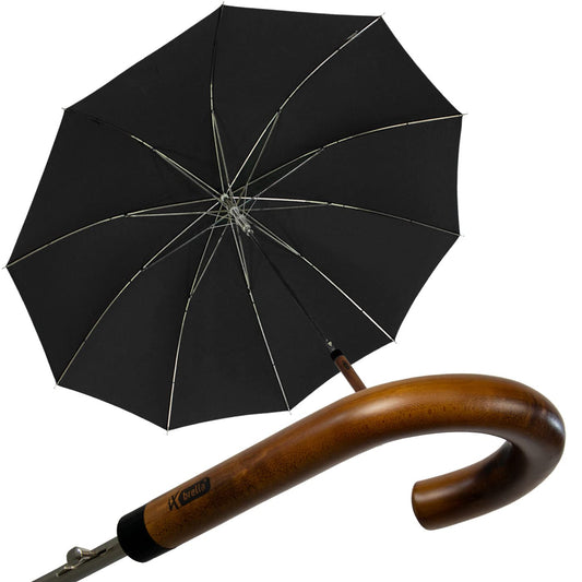 iX-brella men's automatic umbrella with genuine wood crook handle in black