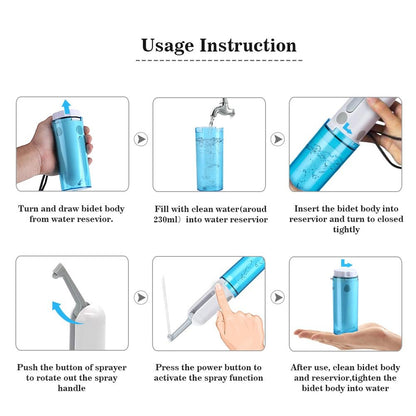 MAGT Electric Bidet Spray Device, USB Charger Toilet Bidets Portable Electric Travel Bidet Bathroom Handy Travel Bidet Kit (Blue)