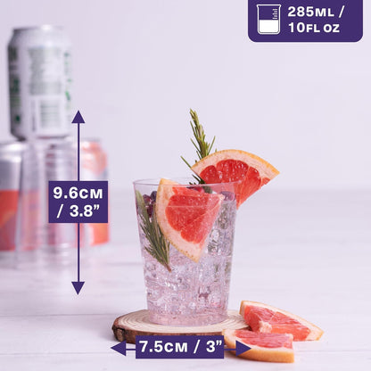 MATANA 100 Premium Plastic Cups, Party Cups, Drinking Cups (285ml / 10oz) - Hard Plastic Cups, Plastic Cups, Reusable Cups, Cocktail Glasses, Plastic Glasses for Weddings & Parties