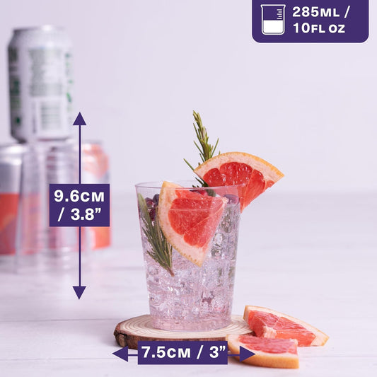MATANA 100 Premium Plastic Cups, Party Cups, Drinking Cups (285ml / 10oz) - Hard Plastic Cups, Plastic Cups, Reusable Cups, Cocktail Glasses, Plastic Glasses for Weddings & Parties