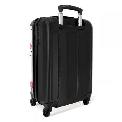 NoBoringSuitcases.com® Kids' suitcase for girls with wheels, hand luggage, suitcase with animal motif - flamingo pattern - pink - children's suitcase trolley, 55x40x20.