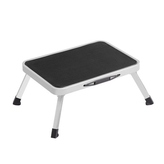 SONGMICs step stool, folding step ladder made of steel, non-slip step surface, can hold up to 150 kg, unfolded size 32 x 44 x 17.5 cm, white GSL01WT