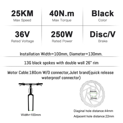 YOSE POWER Ebike Kit 36V250W 26" front motor bicycle E-Bike hub conversion kit with HL Plus 36V 15.6Ah battery DIY E-Bike LCD display