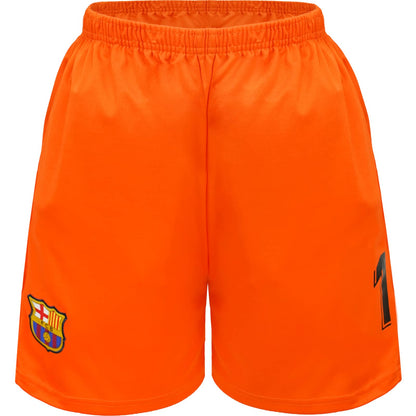 NIHMEX Barcelona TER Stegen Kids Goalkeeper Jersey Soccer #1, New Season, Shorts Socks Goalkeeper Kit (Orange (Long Sleeve), 26)