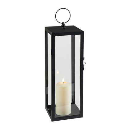 Lights4fun Bowen Metal Lantern in Black with TruGlow® LED Candle for Outdoor and Indoor Use. 45cm Garden Decoration for Balcony.