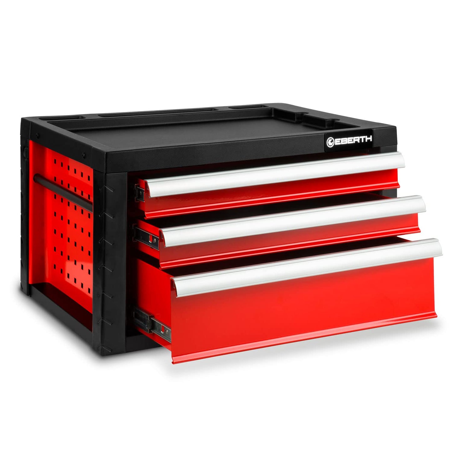 EBERTH Empty Tool Box, Metal Tool Cabinet with 3 drawers, ball-bearing telescopic rails, full extension, lockable tool box with 2 keys, red powder-coated tool chest.