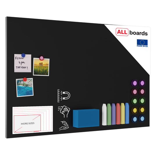 ALLboards Metallic Magnetic Board CHALKBOARD BLACK 90x60cm MetalBoards Memo Board for any type of magnets Magnetic pin board + 6 chalks, 10 magnets, and eraser