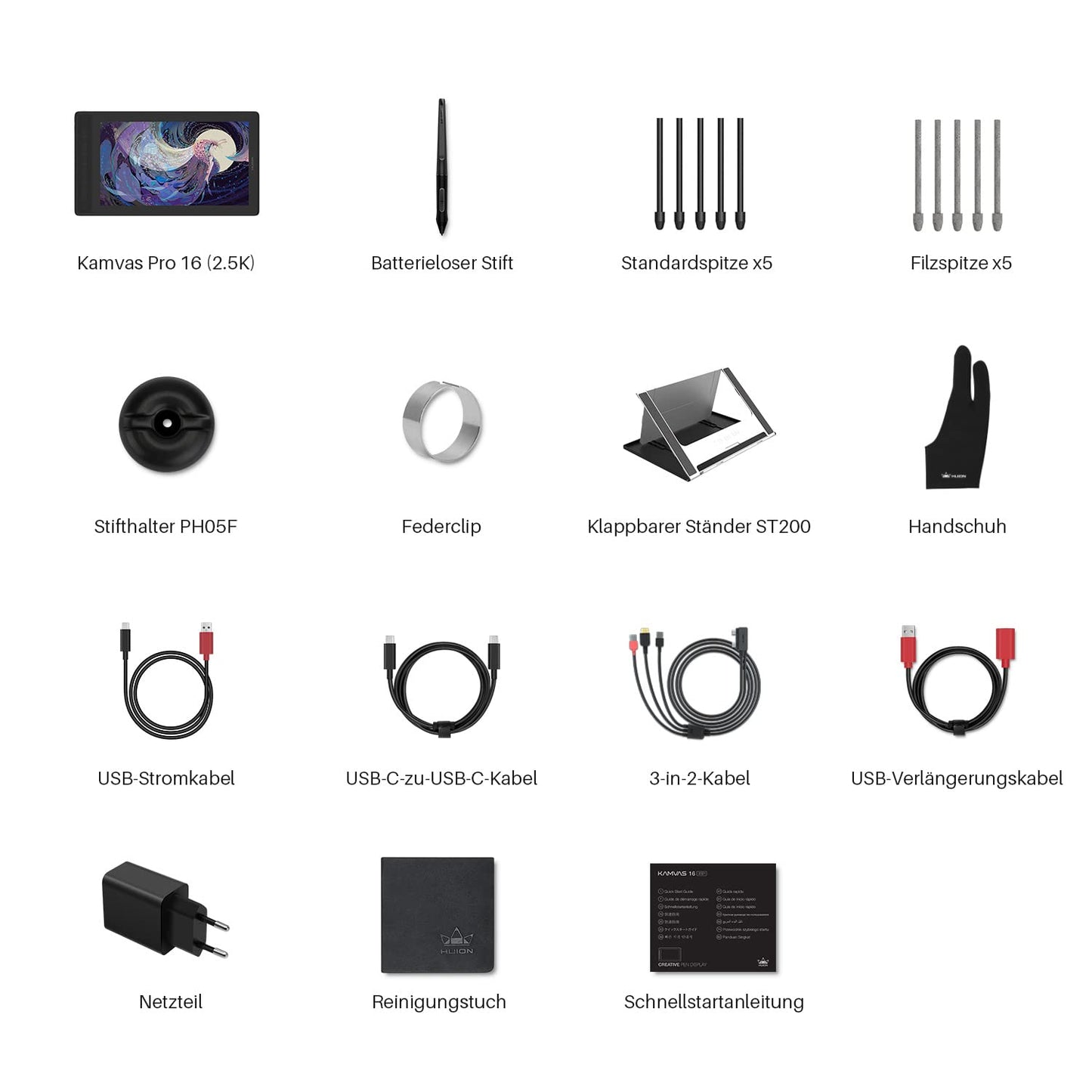 HUION Kamvas Pro 16 2.5K graphics tablet with display, 2.5K resolution, 145% SRGB color gamut, and 1:1200 contrast ratio, ideal for painting, online work - 15.8 inches.