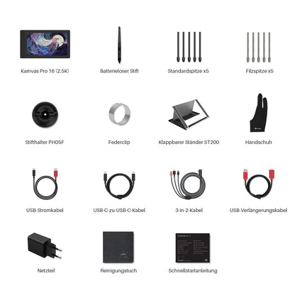 HUION Kamvas Pro 16 2.5K graphics tablet with display, 2.5K resolution, 145% SRGB color gamut, and 1:1200 contrast ratio, ideal for painting, online work - 15.8 inches.