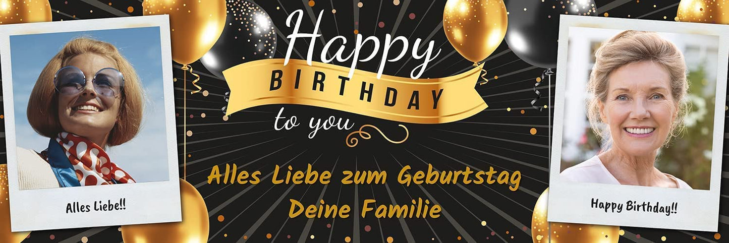 Birthday Banner - personalized with your texts & photos | XL size (Layout 2)