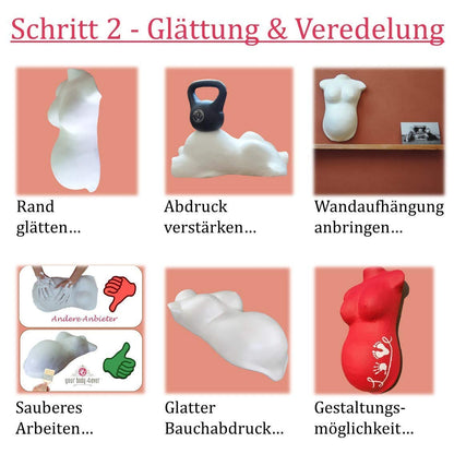 XXL baby bump casting kit | 24m plaster bandages with professional finishing materials | Belly cast with detailed instructions | 3D gift for pregnant women, the perfect belly casting set