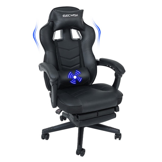 Puluomis Gaming Chair, Office Chair with Footrest, Racing Gaming Chair, PC Chair, Swivel Height Adjustable, 90-150° Backrest Adjustable, Removable Headrest, Lumbar Pillow, Ergonomic, Black