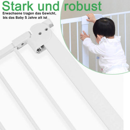 YARDIN door and stair safety gate without drilling, 75-85cm baby gate, childproofing stair gate for kids and dogs, auto-close, one-handed opening, White.