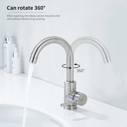 HOMELODY Low Pressure Faucet Bathroom/Kitchen 360° Rotatable Bathroom Faucet Kitchen Tap Single Lever Mixer Basin Faucet Sink Faucet Water Heater Mixing Valve Made of Stainless Steel