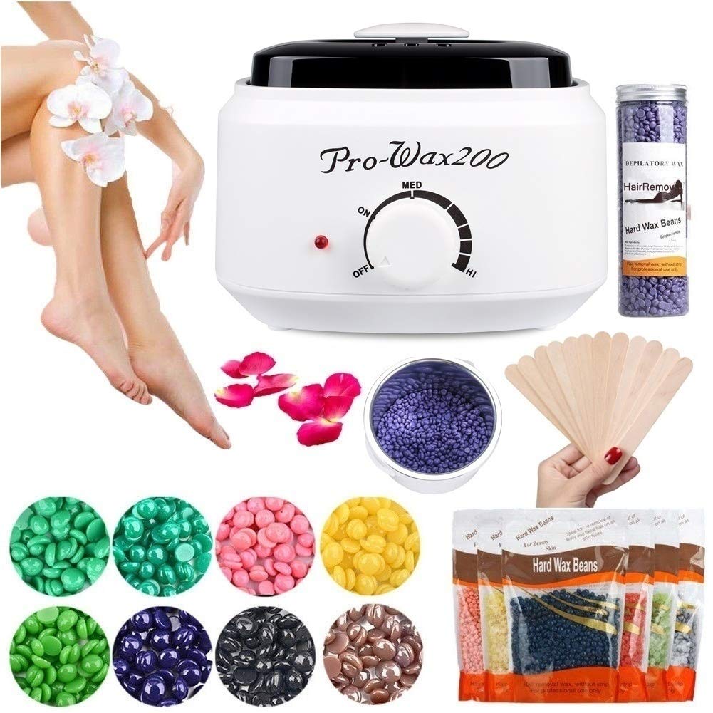 Apore wax warmer hair removal, waxing machine set wax warmer heater waxing kit wax heater, wax hair removal set (White+100g wax beans+10 pieces wooden spatulas)