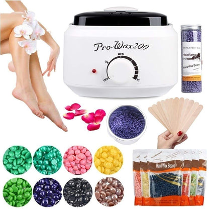 Apore wax warmer hair removal, waxing machine set wax warmer heater waxing kit wax heater, wax hair removal set (White+100g wax beans+10 pieces wooden spatulas)