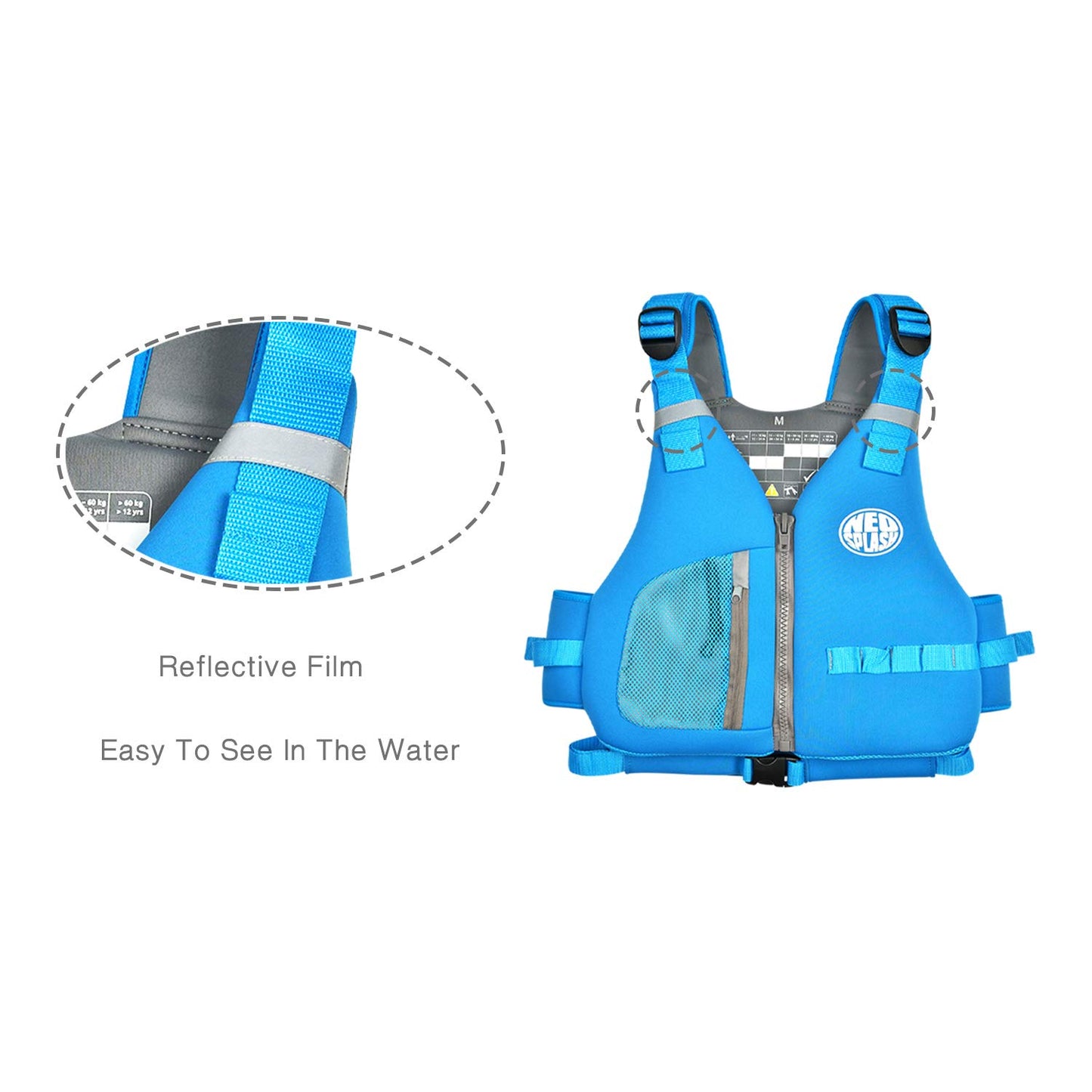 Adult swim vest, buoyancy aid, foam vest ideal for water sports, kayaking, boating, snorkeling (Blue, S)