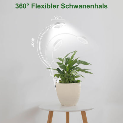 LED full spectrum plant lamp, pot clip 6500K grow light, two installation options plant light, 3 color temperature LED grow lamp with 360° swan neck, 6/12/16H timer, 5 brightness levels (white 2 pieces)