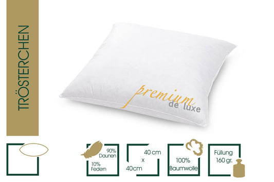 HANSKRUCHEN® Premium de Luxe comforter pillow 40x40 cm - Made in Germany. Down cuddle pillow made of 100% cotton - 90% down 10% feathers, pillow for allergies [1 pack].