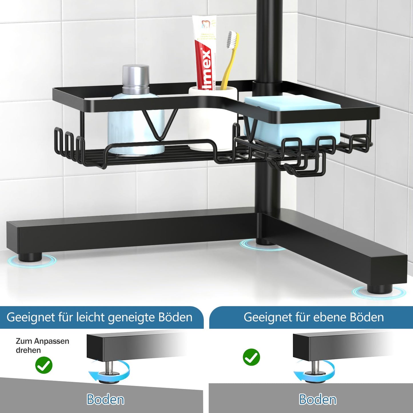 Kegii Telescopic Shower Caddy - Shower Shelf Without Drilling Corner Telescopic Rack Bathroom Corner Shelf Shower Shampoo Holder for Shower Black